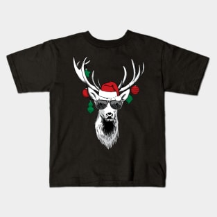 Cool Reindeer with Sunglasses Funny Christmas Design Kids T-Shirt